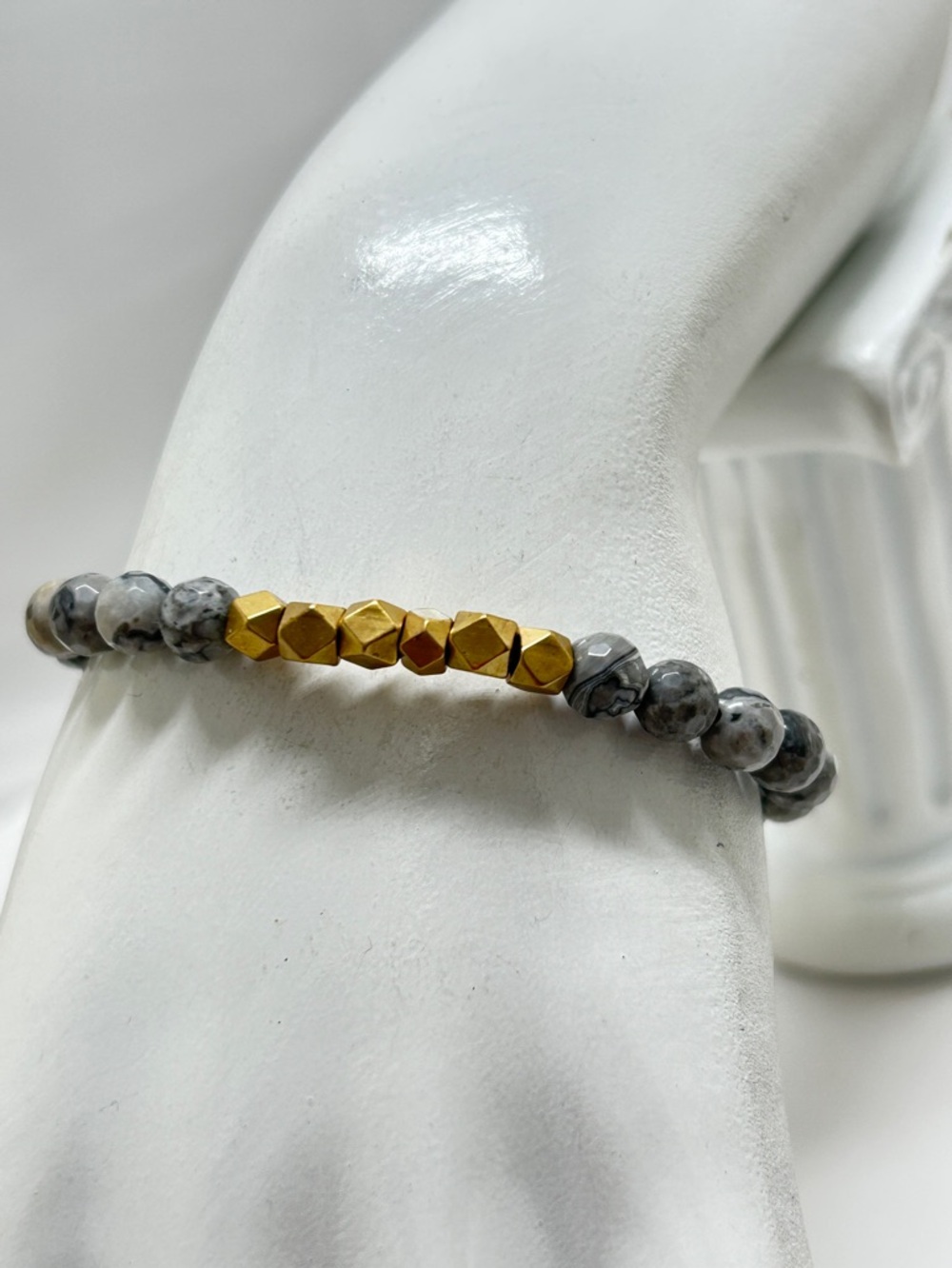 Lenny & Eva, LE, Gold And Jasper Beaded Stretch Bracelet